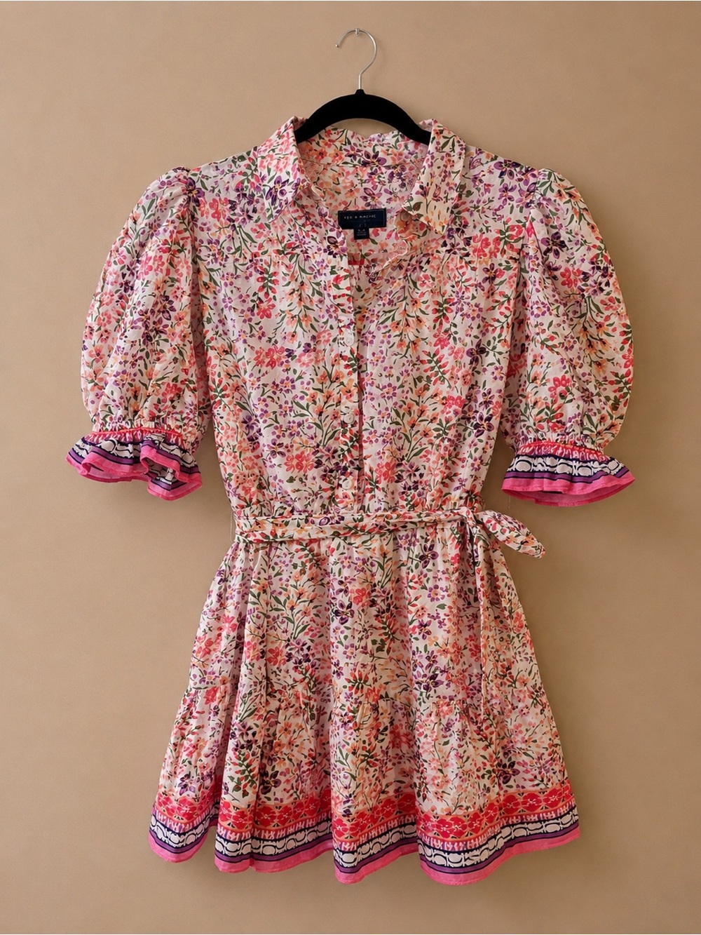 B Darlin Pink Floral Puff-Sleeve Tie-Waist Dress